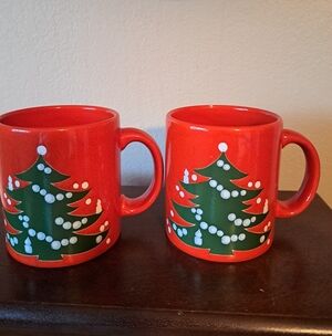 2 Waechtersbach Red Christmas Tree Mugs Cups W. GERMANY